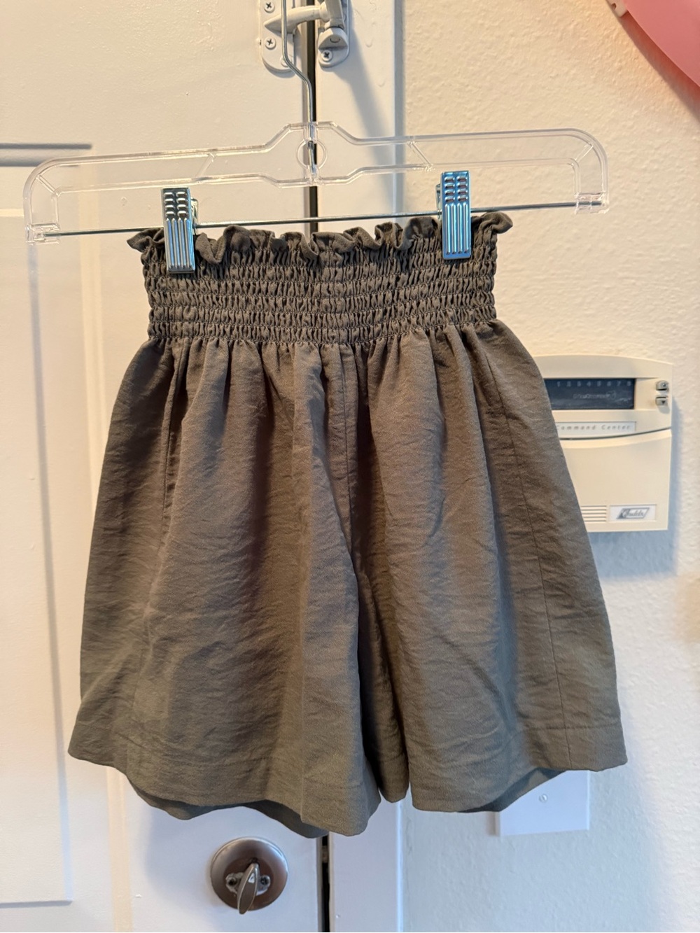 Calvin Klein Olive High-Waist Smocked A-Line Shorts